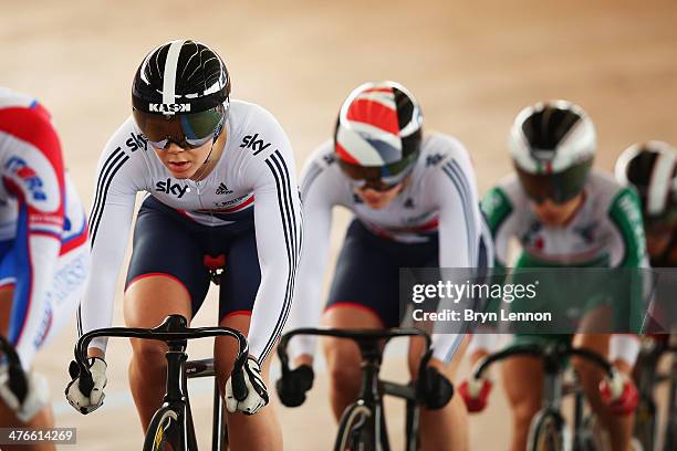 Jessica Varnish of Great Britain rides in the Women's Keirin during day five of the 2014 UCI Track Cycling World Championships at the Velodromo...