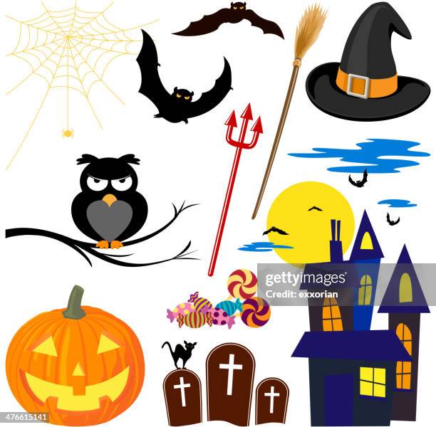 ilustraciones, imágenes clip art, dibujos animados e iconos de stock de iconos de halloween - búho real