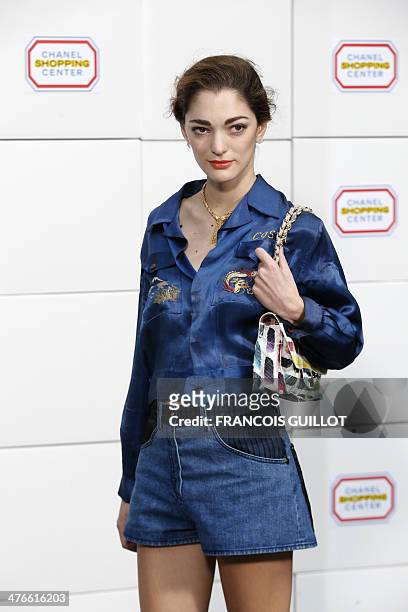 Art director Sofia Sanchez-Barrenechea poses upon arrival prior to attend Chanel 2014/2015 Autumn/Winter ready-to-wear collection fashion show, on...