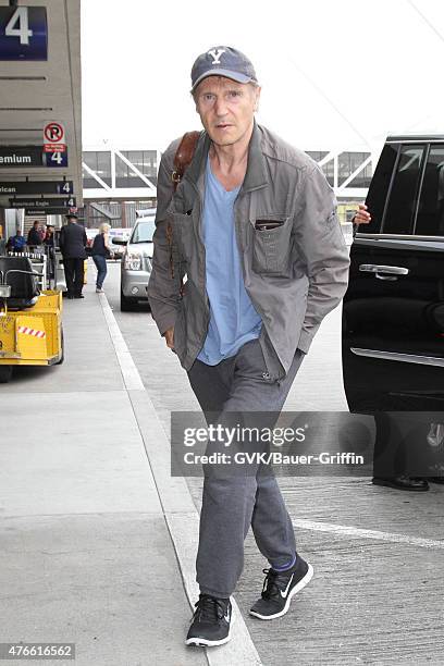 Liam Neeson is seen at LAX. On June 10, 2015 in Los Angeles, California.