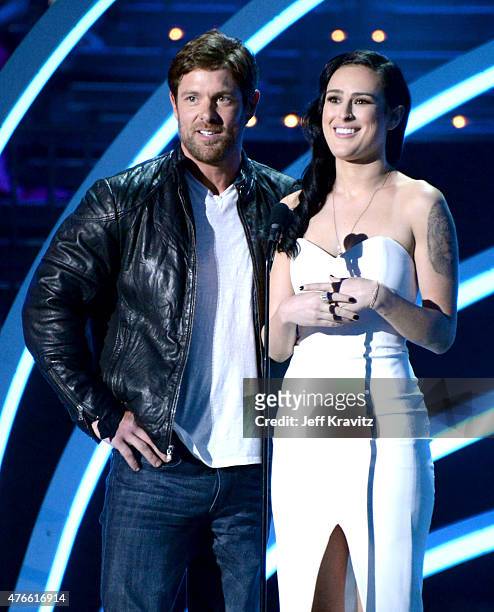 United States Army soldier Noah Galloway and actress Rumer Willis speak onstage at the 2015 CMT Music awards at the Bridgestone Arena on June 10,...
