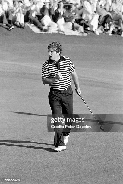 Fuzzy Zoeller of the USA holes a crucial putt on the final green during the 43rd Masters Tournament at Augusta National Golf Club on April 15, 1979...