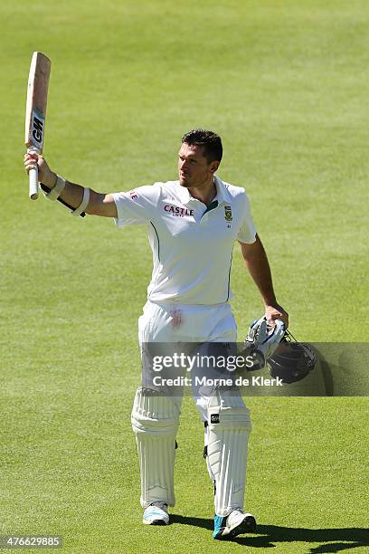 Graeme Smith of South Africa leaves the field after getting out to Mitchell Johnson of Australia during day 4 of the third test match between South...