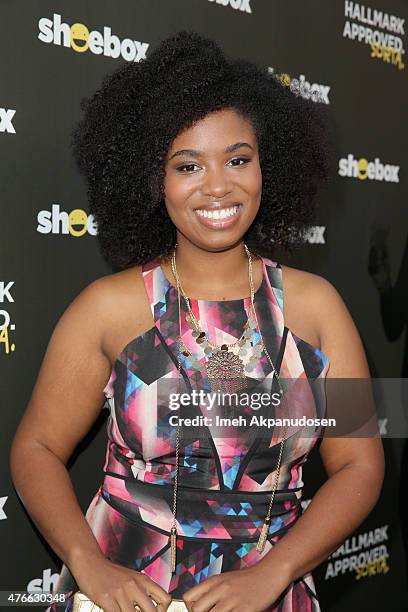 Actress-comedian Akilah Hughes attends Shoebox's 29th Birthday Celebration hosted by Rob Riggle at The Improv on June 10, 2015 in Hollywood,...