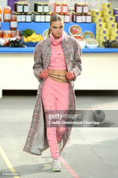 Cara Delevingne walks the runway during the Chanel show as part of the Paris Fashion Week Womenswear Fall/Winter 2014-2015 on March 4, 2014 in Paris,...