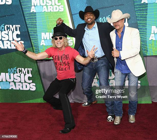 Musician Big Kenny of Big & Rich, Cowboy Troy and musician John Rich of Big & Rich attend the 2015 CMT Music awards at the Bridgestone Arena on June...