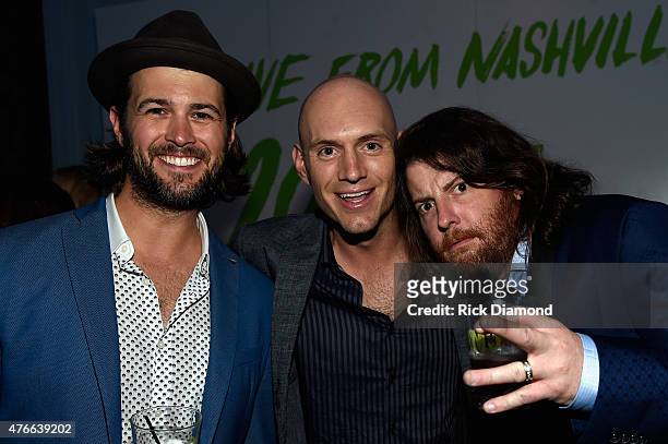Eli Young Band's Chris Thompson, Jon Jones, and James Young attend the 2015 CMT Music Awards After Party at the Hutton Hotel on June 10, 2015 in...