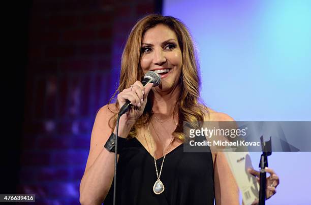Comedian Heather McDonald performs onstage during Shoebox's 29th Birthday Celebration hosted by Rob Riggle at The Improv on June 10, 2015 in...