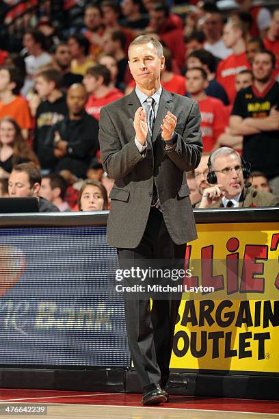 Head coach Jeff Bzdelik of the Wake Forest Demon Deacons looks on during a college basketball game against the Maryland Terrapins on February 18,...