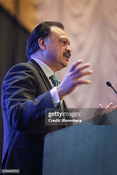 Sudhir Mathur, chief financial officer of Cairn India Ltd., speaks during the 2014 IHS CERAWeek conference in Houston, Texas, U.S., on Tuesday, March...