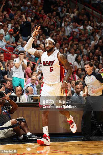 LeBron James of the Miami Heat makes 8 three pointers as he scores 61 career high points against the Charlotte Bobcats at the American Airlines Arena...