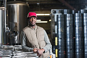 African American man working in microbrewery