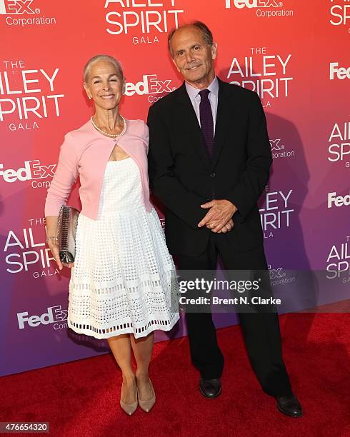 Former executive director, Alvin Ailey Dance Foundation, Sharon Luckman and Dr. Paul Shapiro arrive for the 2015 Ailey Spirit Gala held at the David...