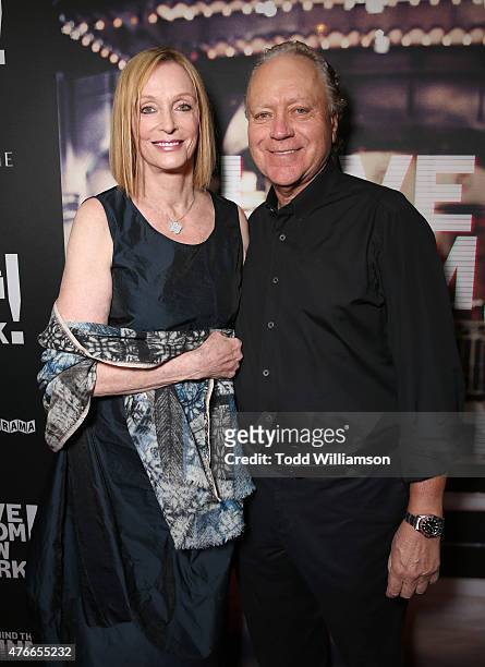 Edie Baskin and guest attend the premiere Of Abramorama's "Live From New York!" - Red Carpet at Landmark Theatre on June 10, 2015 in Los Angeles,...