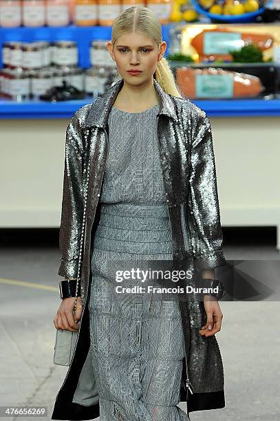 Model walks the runway during the Chanel show as part of the Paris Fashion Week Womenswear Fall/Winter 2014-2015 on March 4, 2014 in Paris, France.
