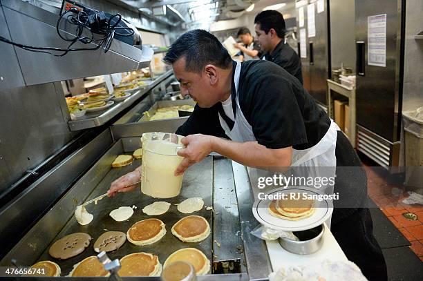 Short order cook Antonio Ruiz makes up pancakes for National Pancake Day at IHOP in Denver, Tuesday, March 4, 2014. Since beginning its National...