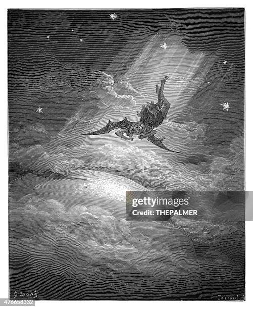 satan gravur - gustave dore stock-grafiken, -clipart, -cartoons und -symbole