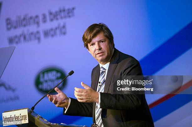 Olivier Francois, chief executive officer of Fiat SpA's Chrysler brand , gestures as he speaks during the Automotive News Europe conference in...