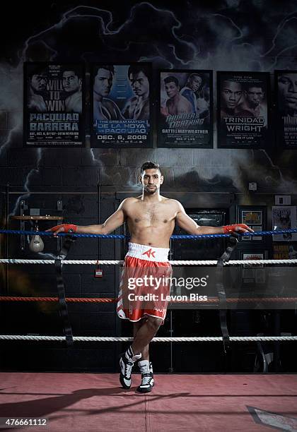 Professional boxer Amir Khan is photographed for the Observer on January 29, 2015 in Bolton, England.