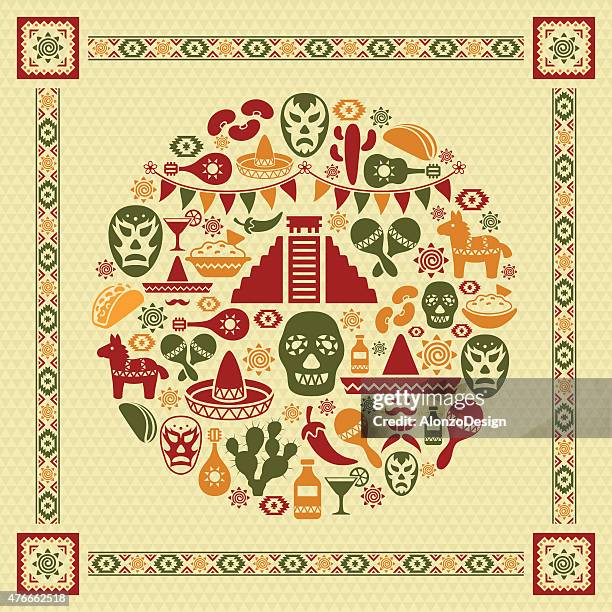 mexikanische collage - lateinamerikanische kultur stock-grafiken, -clipart, -cartoons und -symbole