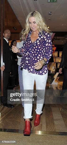 Meg Matthews is seen leaving the Louis Vuitton party in Mayfair on June 10, 2015 in London, England.