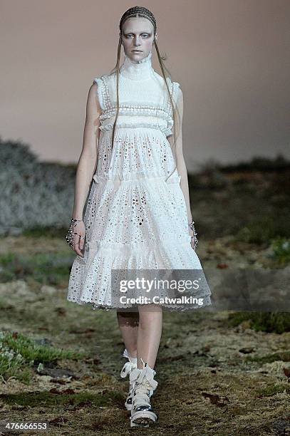 Model walks the runway at the Alexander McQueen Autumn Winter 2014 fashion show during Paris Fashion Week on March 4, 2014 in Paris, France.