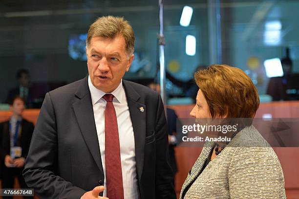 First Vice President of Cuba Miguel Díaz-Canel and Prime Minister of Latvia Laimdota Straujuma speak during the second day of EU-CELAC summit in...