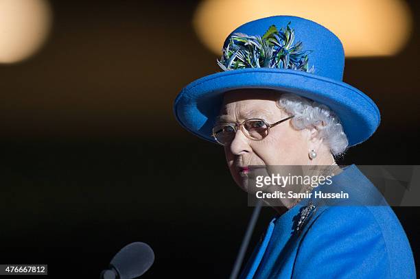 Queen Elizabeth II attends a ceremony to present new colours to the Royal Welsh Guard at Millennium Stadium on June 11, 2015 in Cardiff, Wales.