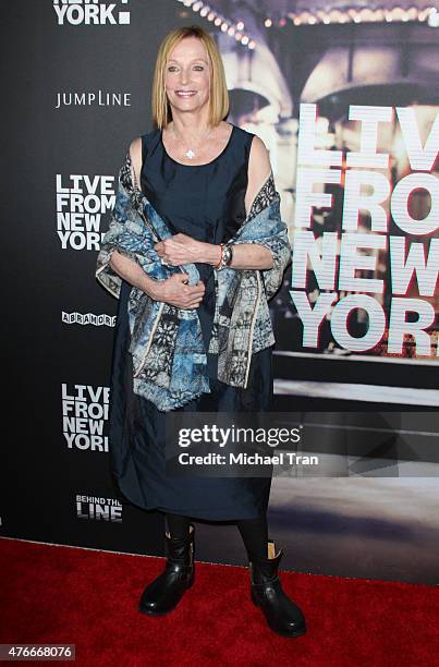 Edie Baskin arrives at the Los Angeles premiere of Abramorama's "Live From New York!" held at Landmark Theatre on June 10, 2015 in Los Angeles,...