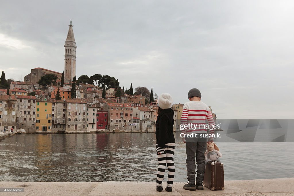 Siblings admiring Rovinj from the northern harbour