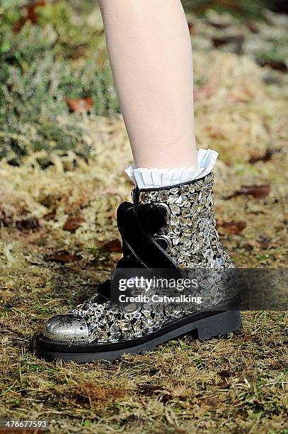 Accessories shoe detail on the runway at the Alexander McQueen Autumn Winter 2014 fashion show during Paris Fashion Week on March 4, 2014 in Paris,...