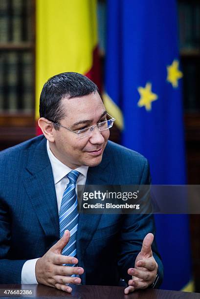 Victor Ponta, Romania's prime minister, speaks during an interview at the Victoria Palace in Bucharest, Romania, on Thursday, June 11, 2015. A...