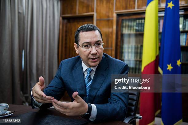 Victor Ponta, Romania's prime minister, speaks during an interview at the Victoria Palace in Bucharest, Romania, on Thursday, June 11, 2015. A...