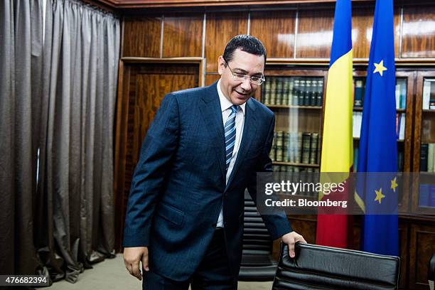Victor Ponta, Romania's prime minister, prepares for an interview at the Victoria Palace in Bucharest, Romania, on Thursday, June 11, 2015. A...