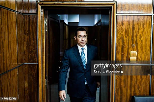 Victor Ponta, Romania's prime minister, arrives for an interview at the Victoria Palace in Bucharest, Romania, on Thursday, June 11, 2015. A...