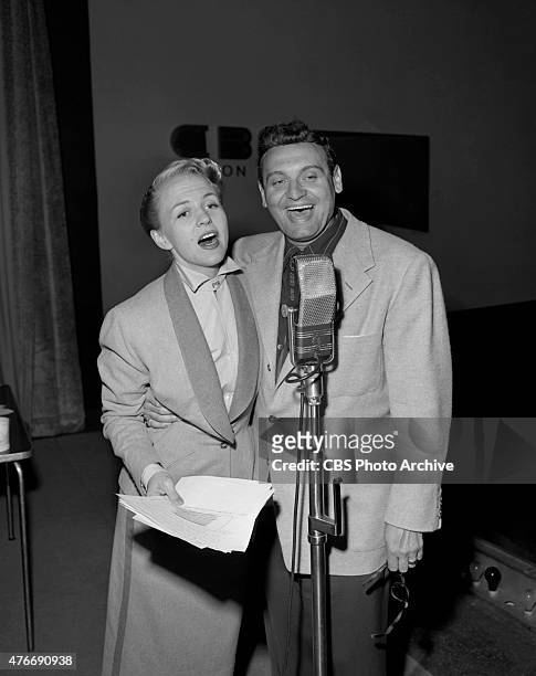 Peggy Lee, American jazz and popular music singer, and star of CBS Radio series, The Peggy Lee Show broadcast from CBS Studios, New York. Pictured:...