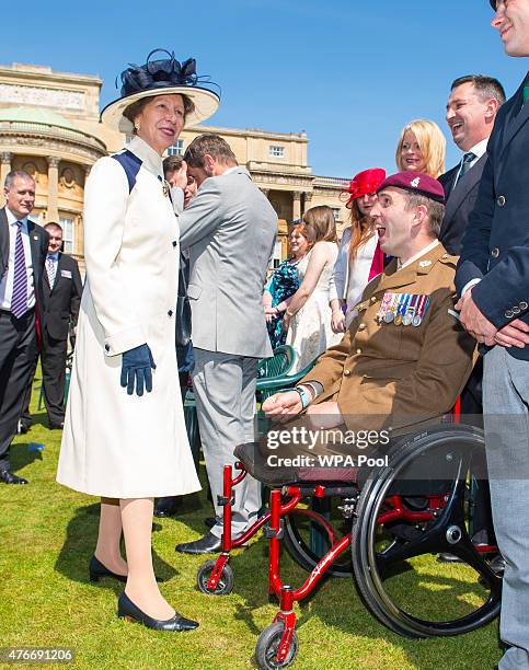 Princess Anne, Princess Royal meets Afghanistan veteran Ben Parkinson at the annual Not Forgotten Association Garden Party at Buckingham Palace on...