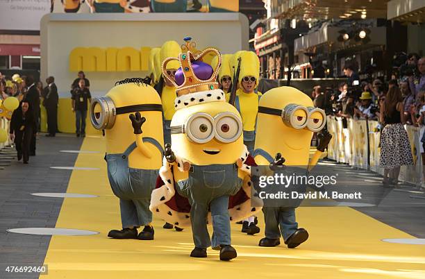 Minions pose at the World Premiere of "Minions" at Odeon Leicester Square on June 11, 2015 in London, England.