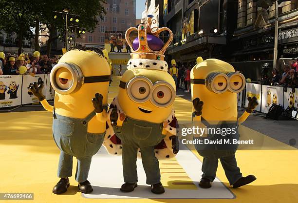 Minions pose at the World Premiere of "Minions" at Odeon Leicester Square on June 11, 2015 in London, England.