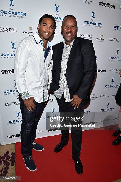 Christopher Samdeo and Joe Carter attend Joe Carter Classic Celebrity Golf Tournament after party at Shangri-La Hotel on June 10, 2015 in Toronto,...