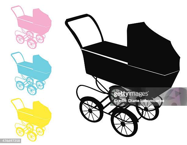 einfache retro-kinderwagen oder kutschenfahrt  - sportkinderwagen stock-grafiken, -clipart, -cartoons und -symbole