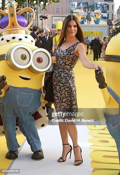 Sandra Bullock attends the World Premiere of "Minions" at Odeon Leicester Square on June 11, 2015 in London, England.