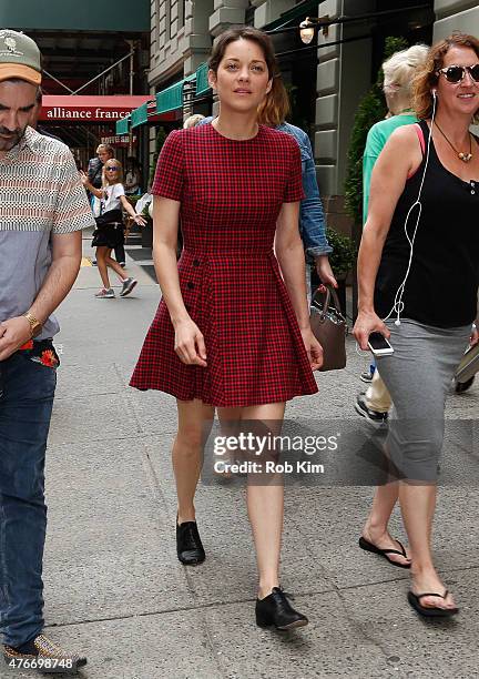 Marion Cotillard is seen leaving the French Institute after attending the "Ice & Sky" Climate Change Program Launch Event hosted by Luc Jacquet and...
