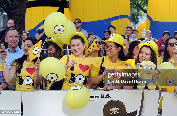 Fans during the World Premiere of "Minions" at Odeon Leicester Square on June 11, 2015 in London, England.