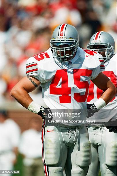 Andy Katzenmoyer of the Ohio State Buckeyes looks on against the Missouri Tigers on September 27, 1997.