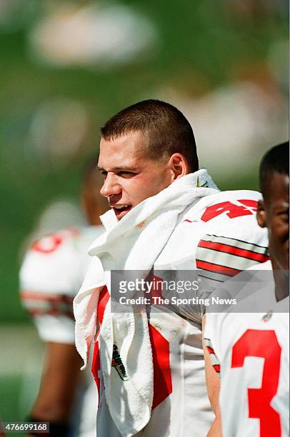 Andy Katzenmoyer of the Ohio State Buckeyes looks on against the Missouri Tigers on September 27, 1997.