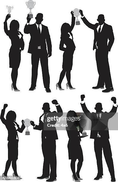 businesspeople with trophy - trophy stand stock illustrations