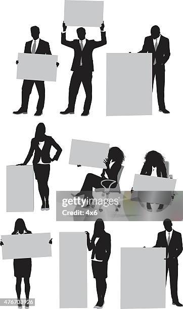 business people with placard - placard stock illustrations