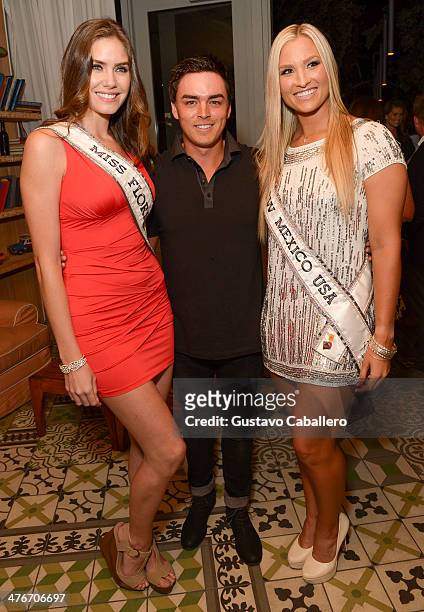Miss Florida USA Brittany Oldehoff, Pro golfer Rickie Fowler, and Miss New Mexico USA Kamryn Blackwood attend The Opening Drive Party at Hyde Beach...