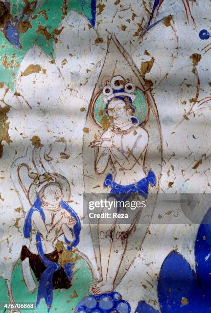 May Cave n°38, Kyzyl, Xinjiang, China. This painting describes a scene from one of Buddha's previous lives: the one where Prince Cakyamuni, encircled...